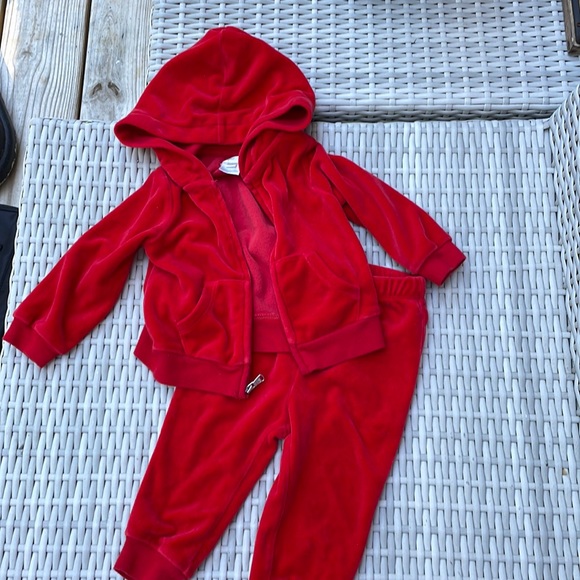 Infant Ralph Lauren 2 Piece Red Velour Jogging Set size 9M - Picture 1 of 14